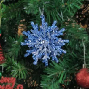 2pcs Blue Crystalized Snowflake Ornament