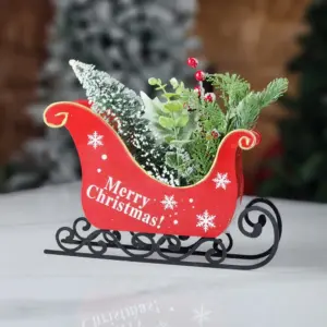 Metal Red Santa Sleigh Center Piece