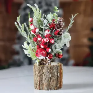 Wooden Pine Cone Red Berry Center Piece