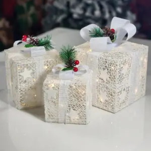 3pc Battery Operated White Light Gift Boxes