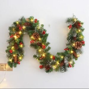 2.7m Pinecone and Red Berry Garland with Battery Operated LED Light